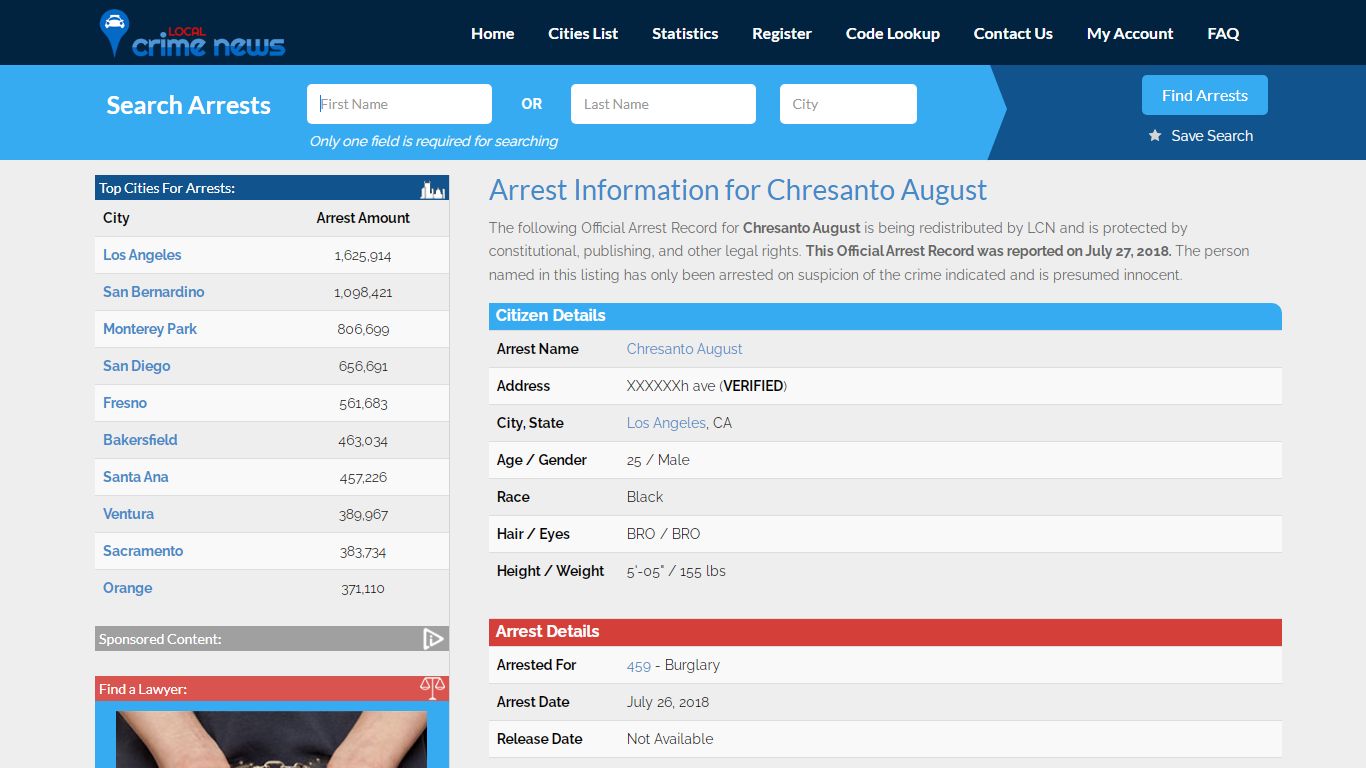 Arrest Information for Chresanto August - Local Crime News